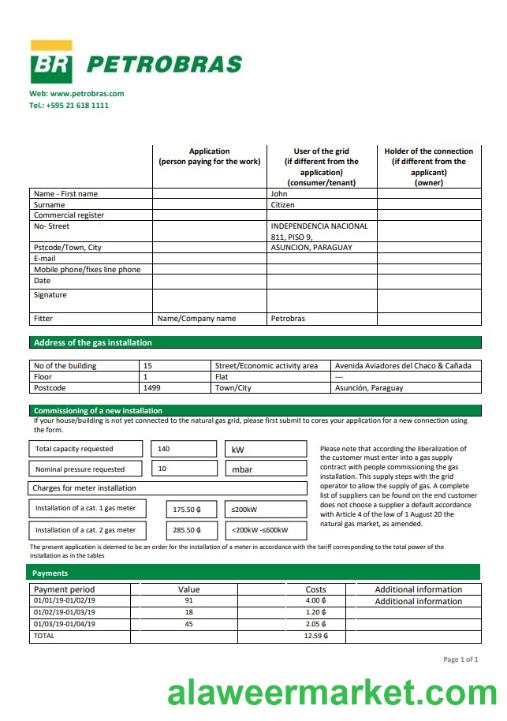 Paraguay Petrobras Paraguay Operations and Logistics gas company utility bill template in Word and PDF format